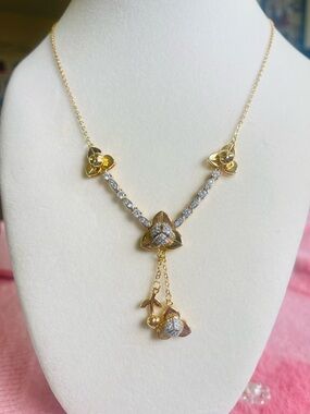 Gold Floral Drop Necklace with Clear Stones